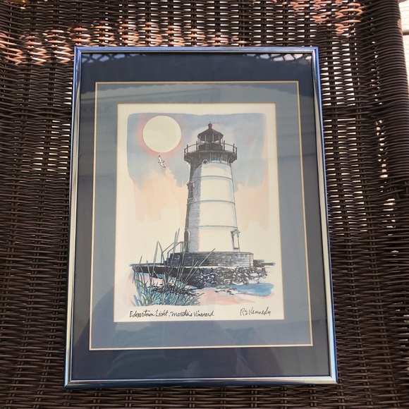 Robert E. Kennedy Edgartown Light, Martha’s Vineyard In Brushed Aluminum Frame - Picture 2 of 8